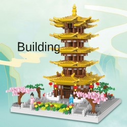 Yellow Crane Tower Micro-particle Assembly Building Blocks Antique Architectural Toys Model Toys